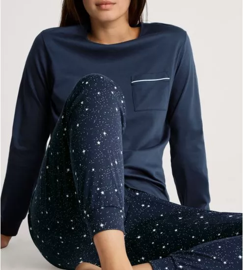 Pyjama bords élastiques bleu imprimé étoiles Sweet Dreams Peacot Blue