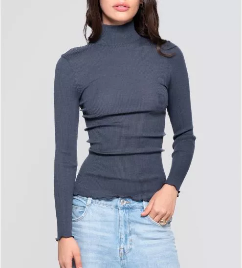 Pull laine & soie femme gris tempête