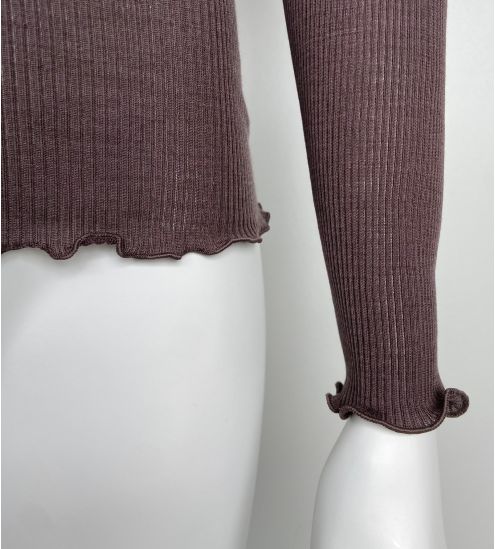 Pull brun laine et soie femme taupe
