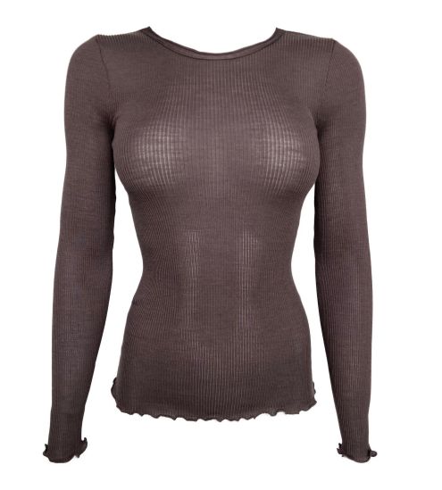 Pull brun laine et soie femme taupe