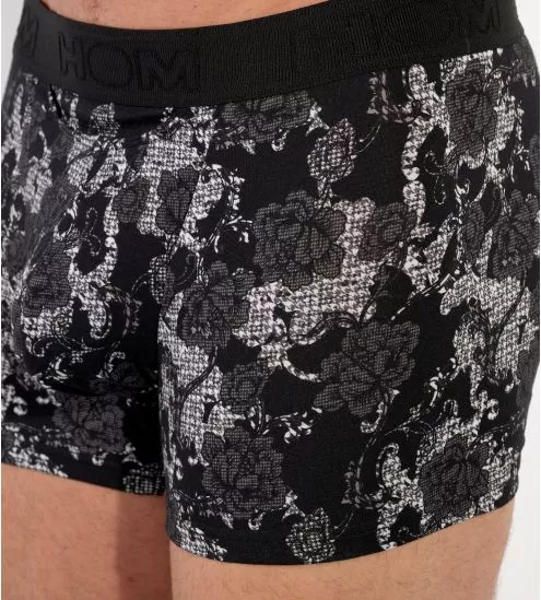 Boxer fleuri noir et blanc Fairmont avec ouverture à l'avant