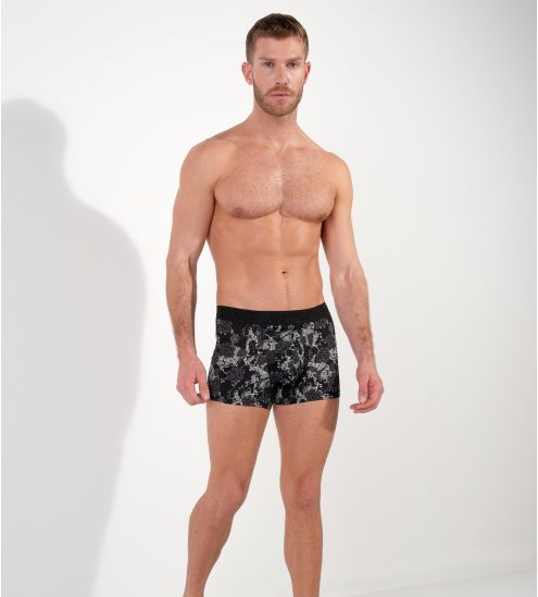 Boxer fleuri noir et blanc Fairmont avec ouverture à l'avant