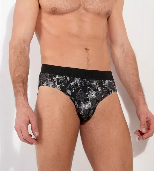 Slip fleuri noir et blanc Fairmont avec ouverture à l'avant