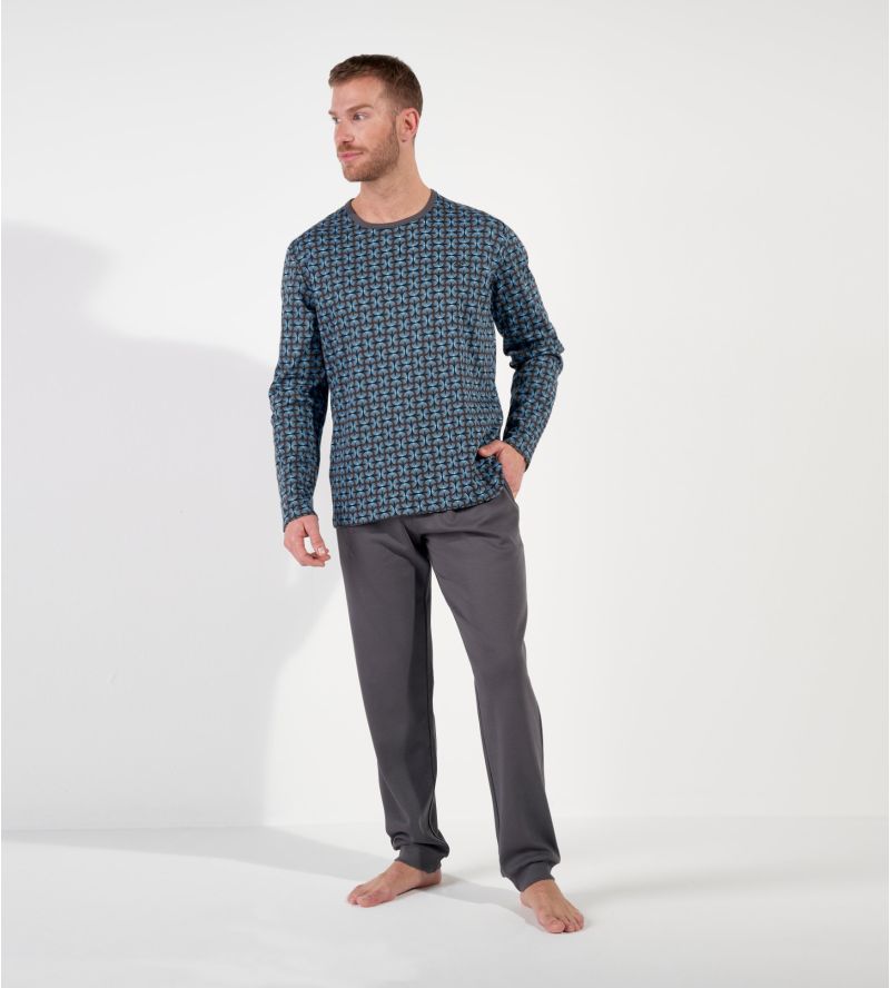 Ensemble de pyjama hiver pour homme Aloys imprimé gris/bleu