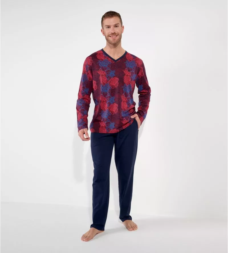 Ensemble de pyjama homme imprimé bordeaux avec fleurs