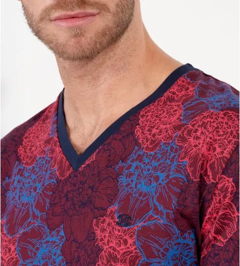 Ensemble de pyjama homme imprimé bordeaux avec fleurs