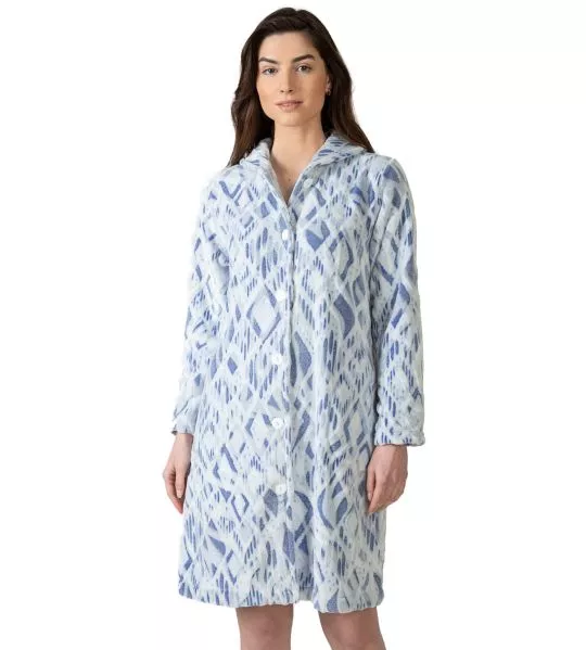 Robe de chambre pilou boutonnée Bleu/Gris