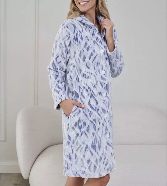 Robe de chambre pilou boutonnée Bleu/Gris