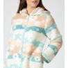Veste à capuche colorée en fausse fourrure imprimé fleurs