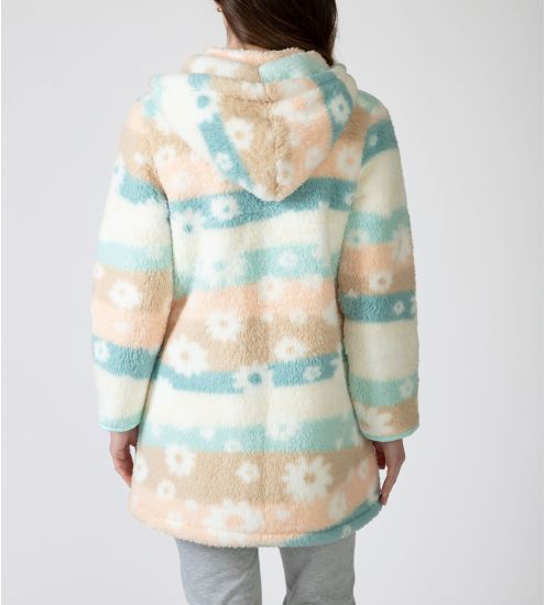 Veste à capuche colorée en fausse fourrure imprimé fleurs