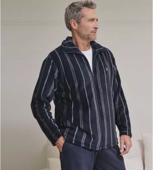 Veste polaire homme bleu marine à rayures verticales