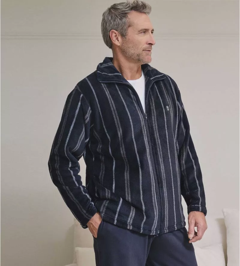 Veste polaire homme bleu marine à rayures verticales