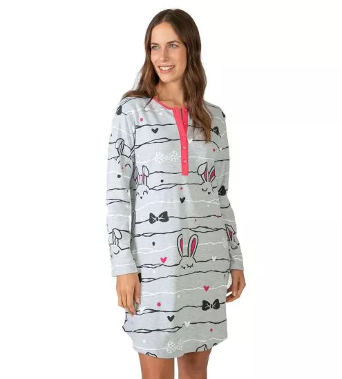 Liquette grise à manches longues imprimé petits lapins