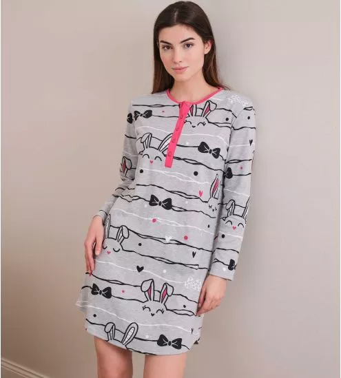 Liquette grise à manches longues imprimé petits lapins