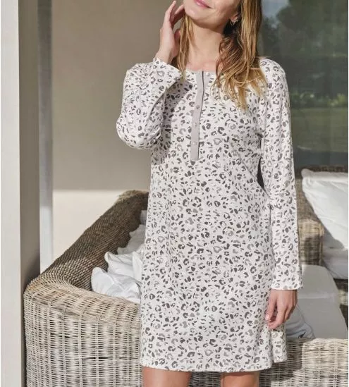 Liquette grise col boutonné imprimé léopard 