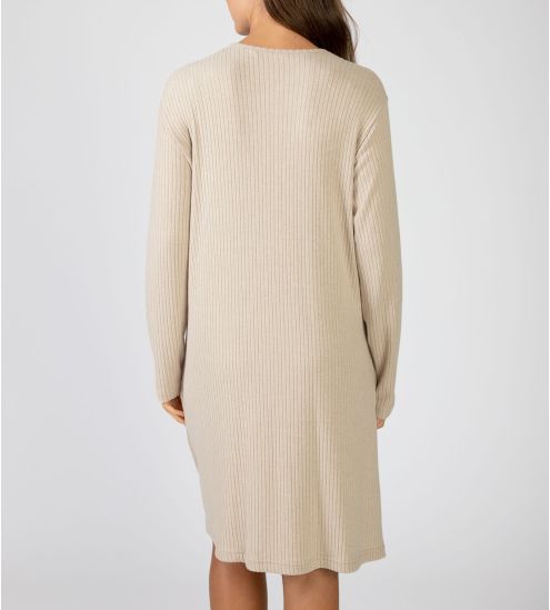 Liquette longue côtelée beige avec poches 