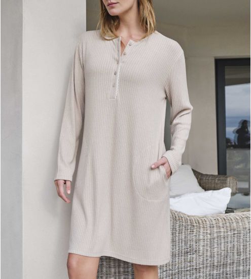 Liquette longue côtelée beige avec poches 