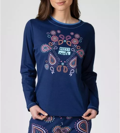 Pyjama droit bleu marine pour femme imprimé fun et coloré