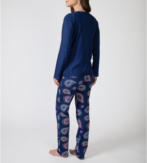 Pyjama droit bleu marine pour femme imprimé fun et coloré