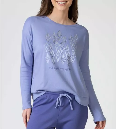 Pyjama chaud pour femme bleu avec haut imprimé