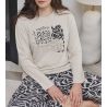 Pyjama femme en modal beige avec imprimé graphique noir