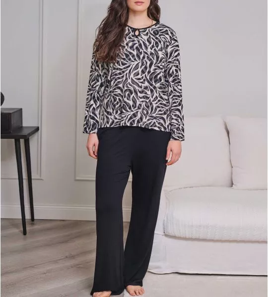 Pyjama élégant femme en modal beige et noir