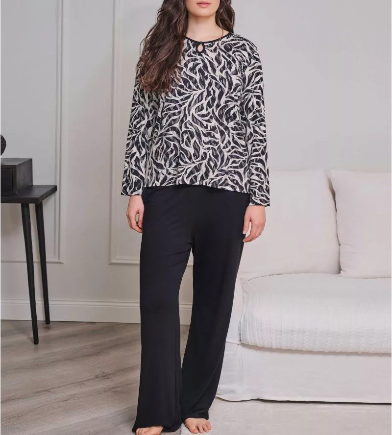 Pyjama élégant femme en modal beige et noir