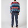 Pyjama homme en velours doux Bleu avec haut à rayures colorées