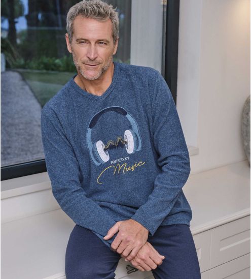 Pyjama chaud en polaire pour homme imprimé caque de musique
