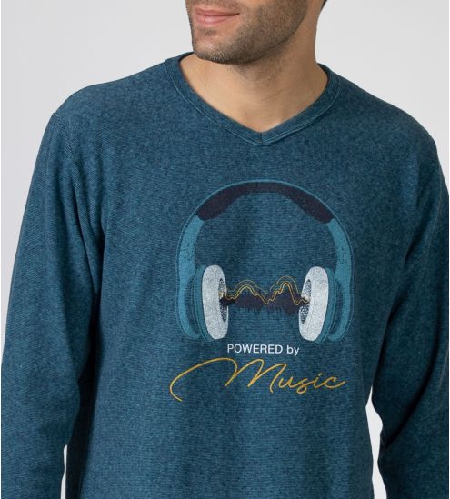 Pyjama chaud en polaire pour homme imprimé caque de musique