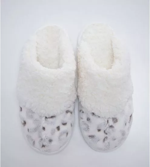 Chaussons femme chaud hiver imprimé léopard gris