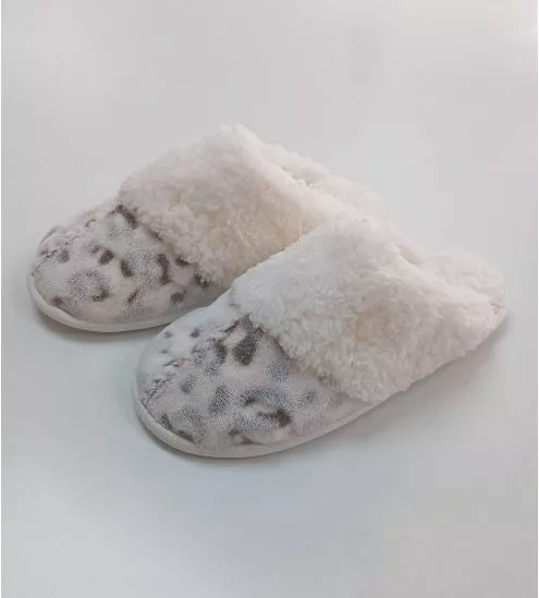 Chaussons femme chaud hiver imprimé léopard gris