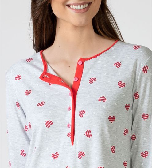 Liquette manches longues grise imprimé coeurs rayés rouges