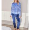 Pyjama en velours bleu pour femme imprimé coloré