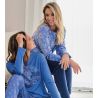 Pyjama en velours bleu pour femme imprimé coloré