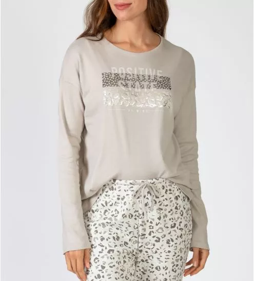 Pyjama imprimé léopard pour femme à manches longues