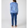 Pyjama en velours bleu pour femme imprimé coloré