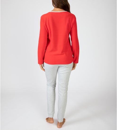 Ensemble de pyjama polaire doux pour femme Rouge/Gris imprimé Love