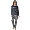 Pyjama femme en velous gris foncé imprimé coeurs colorés