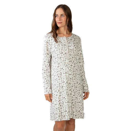 Liquette grise col boutonné imprimé léopard 