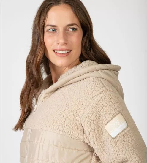 Veste molletonnée beige à capuche et fermeture éclair