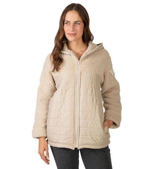 Veste molletonnée beige à capuche et fermeture éclair