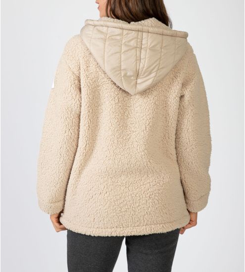 Veste molletonnée beige à capuche et fermeture éclair