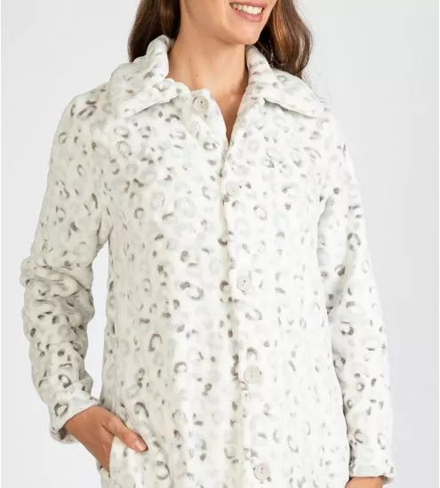 Robe de chambre longue imprimé léopard gris