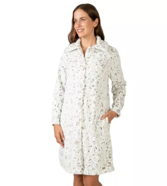 Robe de chambre longue imprimé léopard gris