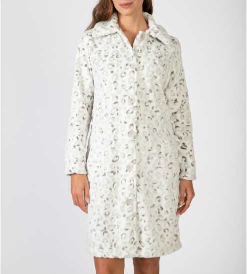 Robe de chambre longue imprimé léopard gris