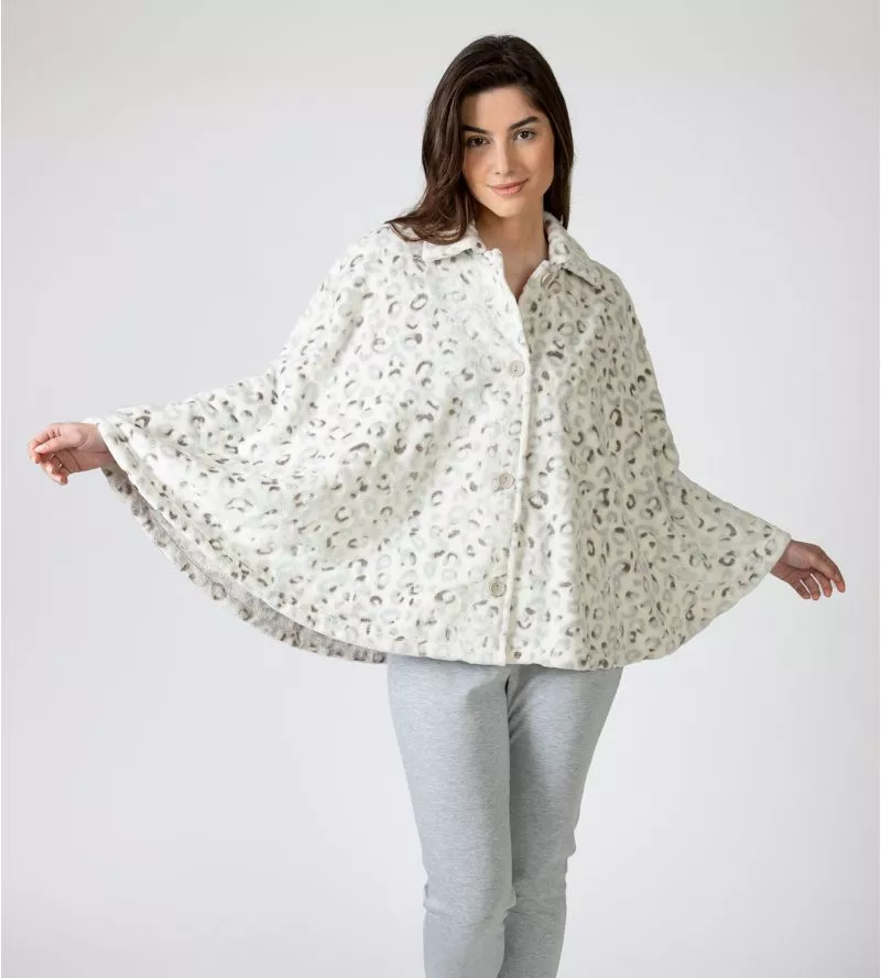Poncho pilou imprimé léopard gris