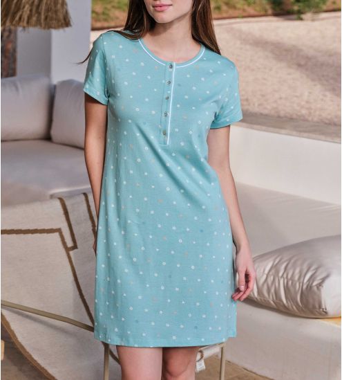 Liquette manches courtes bleue turquoise imprimée pour femme