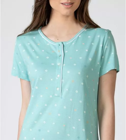 Liquette manches courtes bleue turquoise imprimée pour femme