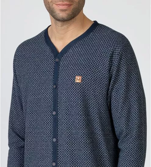 Pyjama long boutonné pour homme Bleu Chiné